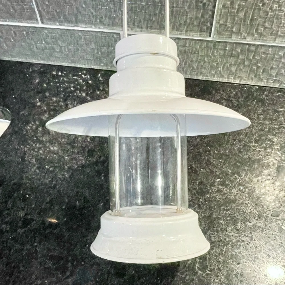 White metal lantern with glass
